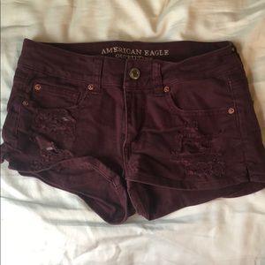 Maroon American eagle ripped shorts